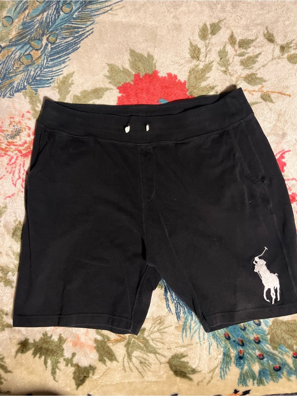 Ralph Lauren Black Athletic Drawstring Men's Shorts with White Polo Logo